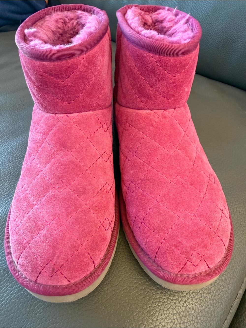 UGG Classic Mini Quilted Suede Boots Pink/Berry Size 6
